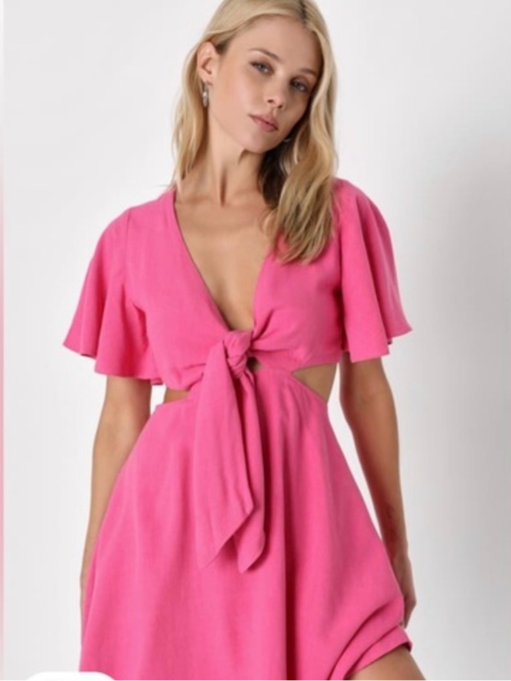NWT Lulus “Perfect Day For Love” Mini Dress Tie-Front Bodice Side Cutouts